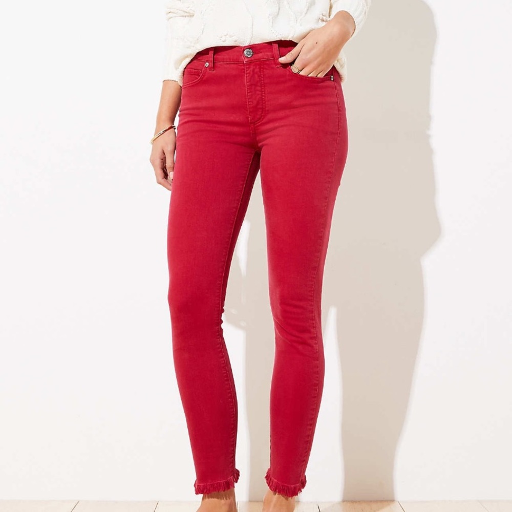 LOFT Frayed Skinny Jeans